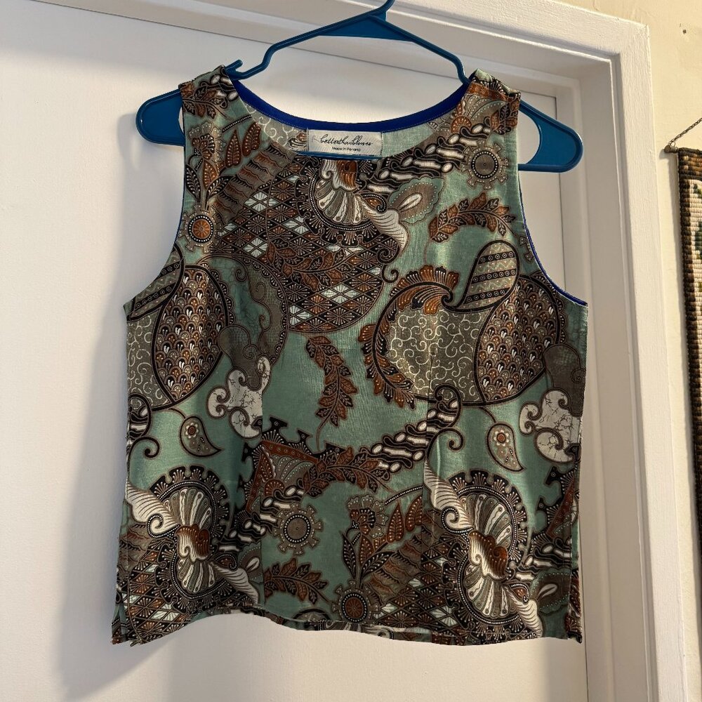 SOLD Better than Blouses Handmade Green Printed Pattern Cotton Top Frodo Baggins